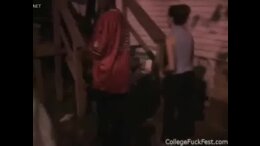 Petite blonde rides college cock at party