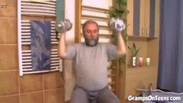 Petite teen fucks grandpa at the gym