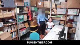 Sexy blonde Shaved Teen Shoplifter Fucked By Creepy Guard