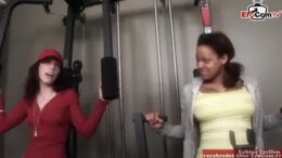 Petite 18yo brunette Teen with small tits fucks in Gym