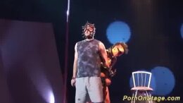 extreme fetish show on public show stage