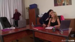 Busty Brunettes Patty Michova & Kyra Hot Fuck Their Boss' Face and Cock