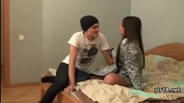 Amateur teen couple fucks in parents bed